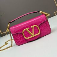 Valentino Small Loco Shoulder Bag In Crocodile Embossed Leather Rose