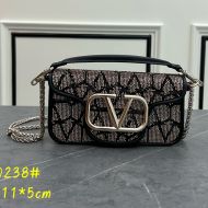 Valentino Small Loco Shoulder Bag with Jewel Embroidery In Toile Iconographe Fabric Black/Silver