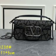 Valentino Small Loco Shoulder Bag with Jewel Embroidery In Toile Iconographe Fabric Black/White