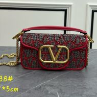 Valentino Small Loco Shoulder Bag with Jewel Embroidery In Toile Iconographe Fabric Red