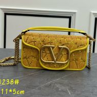 Valentino Small Loco Shoulder Bag with Jewel Embroidery In Toile Iconographe Fabric Yellow