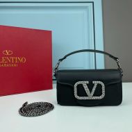 Valentino Small Loco Shoulder Bag with Jewel Logo In Calfskin Black