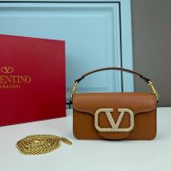 Valentino Small Loco Shoulder Bag with Jewel Logo In Calfskin Brown