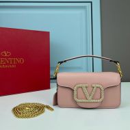 Valentino Small Loco Shoulder Bag with Jewel Logo In Calfskin Cherry