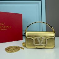 Valentino Small Loco Shoulder Bag with Jewel Logo In Calfskin Gold