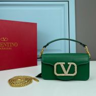 Valentino Small Loco Shoulder Bag with Jewel Logo In Calfskin Green