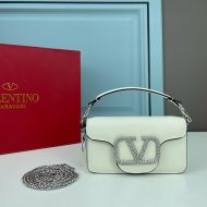 Valentino Small Loco Shoulder Bag with Jewel Logo In Calfskin White