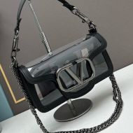 Valentino Small Loco Shoulder Bag In PVC And Calfskin Black