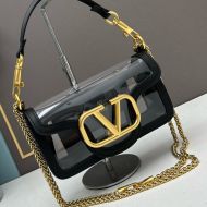 Valentino Small Loco Shoulder Bag In PVC And Calfskin Black/Gold