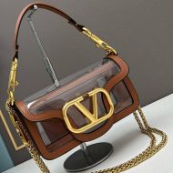 Valentino Small Loco Shoulder Bag In PVC And Calfskin Brown