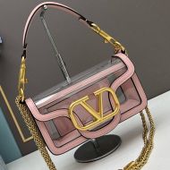 Valentino Small Loco Shoulder Bag In PVC And Calfskin Pink