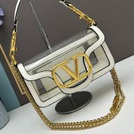 Valentino Small Loco Shoulder Bag In PVC And Calfskin White