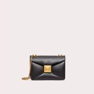 Valentino Small One Stud Shoulder Bag with Chain In Grainy Calfskin Black/Gold