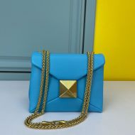 Valentino Small One Stud Shoulder Bag with Chain In Grainy Calfskin Blue