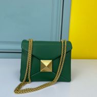 Valentino Small One Stud Shoulder Bag with Chain In Grainy Calfskin Green