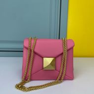 Valentino Small One Stud Shoulder Bag with Chain In Grainy Calfskin Pink