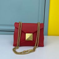 Valentino Small One Stud Shoulder Bag with Chain In Grainy Calfskin Red