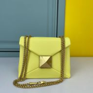 Valentino Small One Stud Shoulder Bag with Chain In Grainy Calfskin Yellow