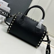 Valentino Small Rockstud Boston Bag In Grained Calfskin Black