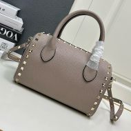 Valentino Small Rockstud Boston Bag In Grained Calfskin Taupe