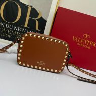 Valentino Small Rockstud Crossbody Bag In Calfskin Brown