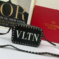 Valentino Small Rockstud Crossbody Bag In VLTN Calfskin Black/Silver