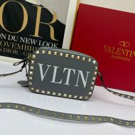 Valentino Small Rockstud Crossbody Bag In VLTN Calfskin Grey