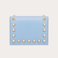 Valentino Small Rockstud Flap Wallet In Calfskin Sky Blue