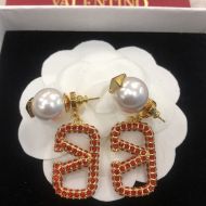 Valentino Small Rockstud Pendant Earrings In Metal with Pearls and Crystal VLogo Gold/Red