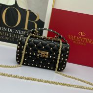 Valentino Small Rockstud Spike Chain Bag In Lambskin Black/Gold