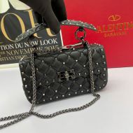 Valentino Small Rockstud Spike Chain Bag In Lambskin Black/Silver