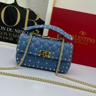 Valentino Small Rockstud Spike Chain Bag In Lambskin Blue