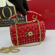 Valentino Small Rockstud Spike Chain Bag In Lambskin Red/Gold