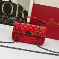 Valentino Small Rockstud Spike Chain Bag In Lambskin Red/Silver