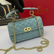 Valentino Small Rockstud Spike Chain Bag In Lambskin Sky Blue