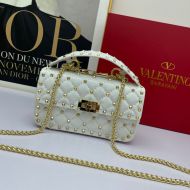 Valentino Small Rockstud Spike Chain Bag In Lambskin White