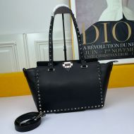 Valentino Small Rockstud Tote In Grainy Calfskin Black