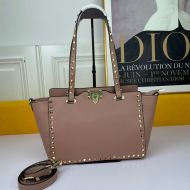 Valentino Small Rockstud Tote In Grainy Calfskin Pink