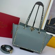 Valentino Small Rockstud Tote In Grainy Calfskin Sky Blue