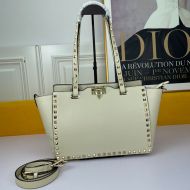 Valentino Small Rockstud Tote In Grainy Calfskin White