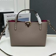 Valentino Small Rockstud Tote with Interior Pouch In Grainy Calfskin Taupe