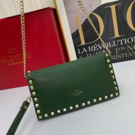 Valentino Small Rockstud Wristlet Clutch with Chain In Calfskin Green