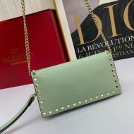 Valentino Small Rockstud Wristlet Clutch with Chain In Calfskin Mint Green