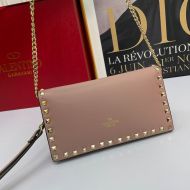 Valentino Small Rockstud Wristlet Clutch with Chain In Calfskin Pink