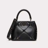 Valentino Small Roman Stud Handbag In Nappa Leather Black