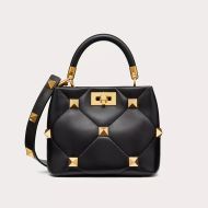 Valentino Small Roman Stud Handbag In Nappa Leather Black/Gold