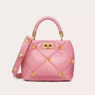 Valentino Small Roman Stud Handbag In Nappa Leather Pink