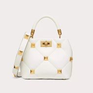 Valentino Small Roman Stud Handbag In Nappa Leather White