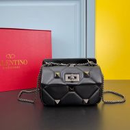 Valentino Small Roman Stud Shoulder Bag In Nappa Leather Black