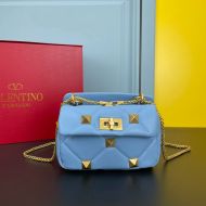 Valentino Small Roman Stud Shoulder Bag In Nappa Leather Blue